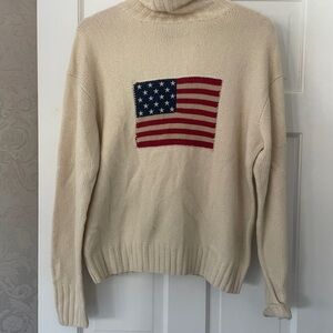 Cream Sweater with American Flag Ralph Lauren L Polo sport cashmere turtleneck